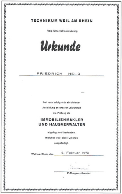 Immobilienbüro, Landshut, Urkunde